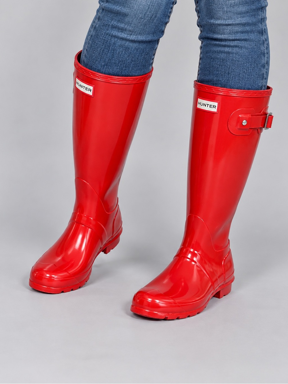 Ladies Hunter Tall Glossy Red Rain Boots